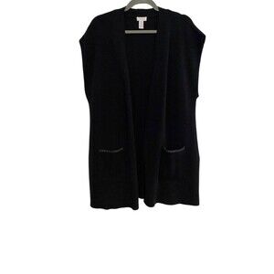 Chicos 3 Women’s XL Black Open Front Sleeveless Cardigan Vest Pockets Lagenlook